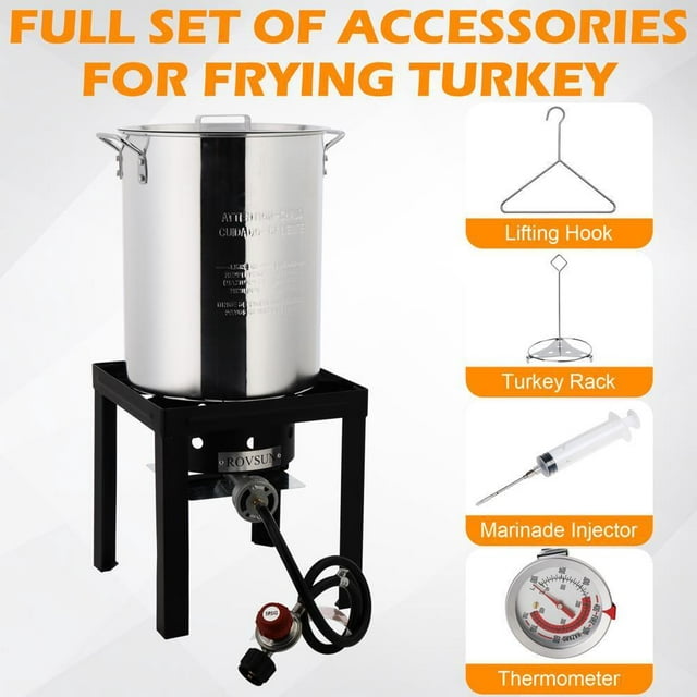 30QT Aluminum Turkey Deep Fryer & 10QT Fish Fryer Kit w/ 55000BTU Propane Burner Outdoor