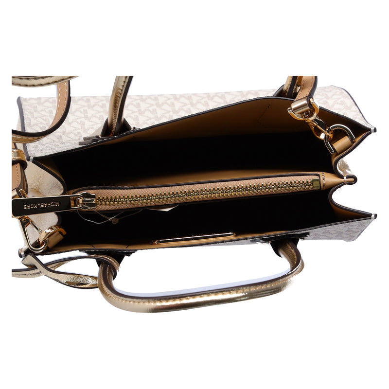 Michael Kors Mercer Medium Pale Gold Signature PVC Messenger Crossbody Bag