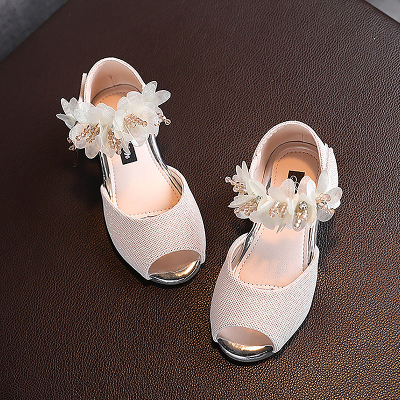 B91xZ Toddler Girl Sandals Girls Rhinestone Flower Shoes Low Heel Flower Wedding Party Dress Shoes Sizes 8