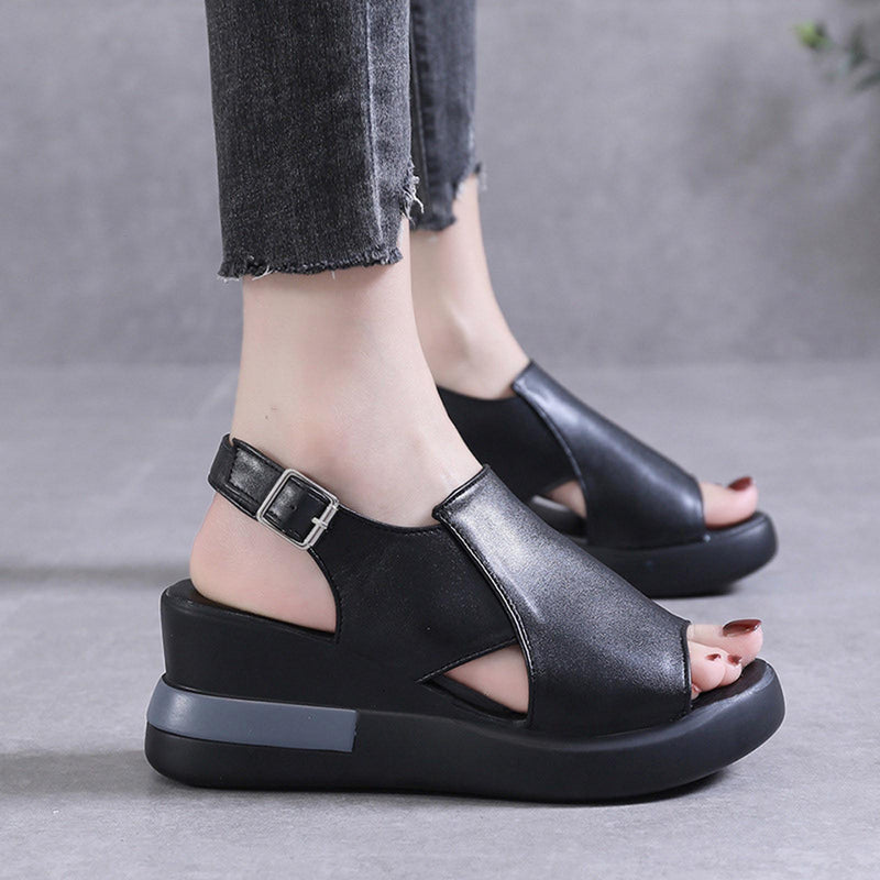 Womens Platform Wedge Sandals Cutout Open Toe Dress Sandal Ankle Buckle Strap