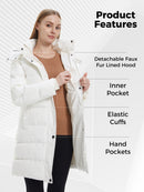 Wantdo Women's Recycled Winter Jacket Waterproof Winter Coat Quilted Puffer Coat with Removable Hood White XL