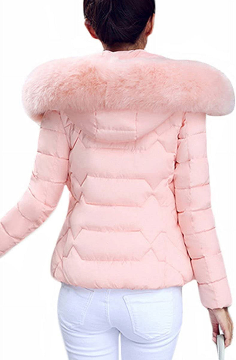 Women Winter Down Cotton Coat Quilted Parka Jacket with Faux Fur Hood