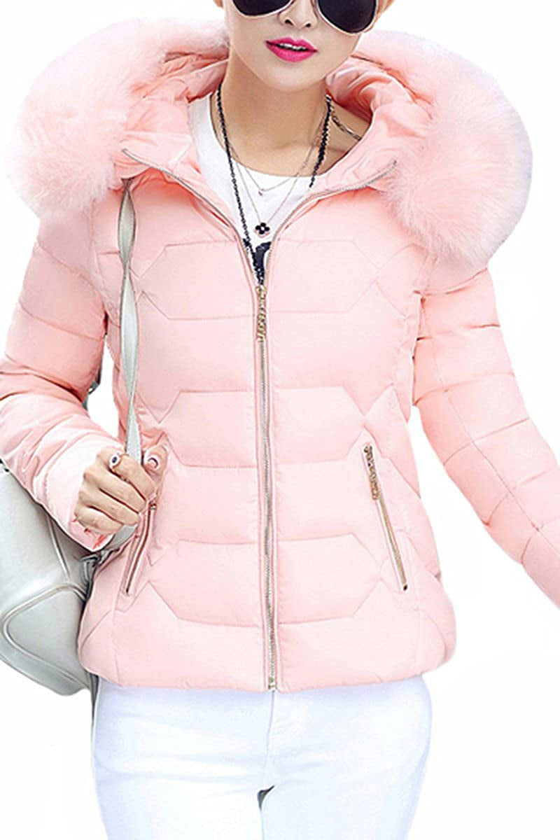 Women Winter Down Cotton Coat Quilted Parka Jacket with Faux Fur Hood