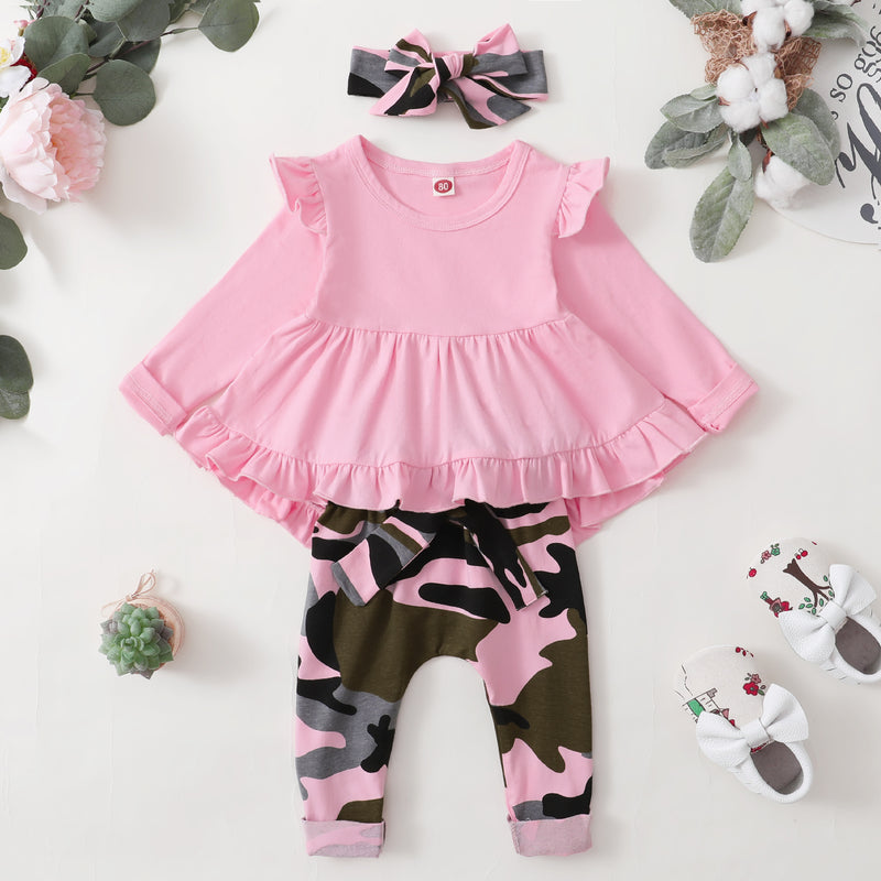 Baby Girl Clothes Toddler Girl Camo Outfit Ruffle Sleeve Shirt Floral Pant Set Fall Winter Clothing for Girl (12-18 Months, Pink)