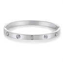 My Daily Styles Stainless Steel Womens Hinged CZ Bangle Bracelet Size 7 Inches (Silver)