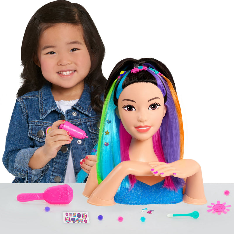 Barbie Rainbow Sparkle Deluxe Styling Head, Black Hair, Kids Toys for Ages 3+ Gifts