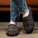 Men's Memory Foam House Slippers - Cozy, Fuzzy Bedroom Slip-on Loafer Shoes.Brown Adult Size 12-13