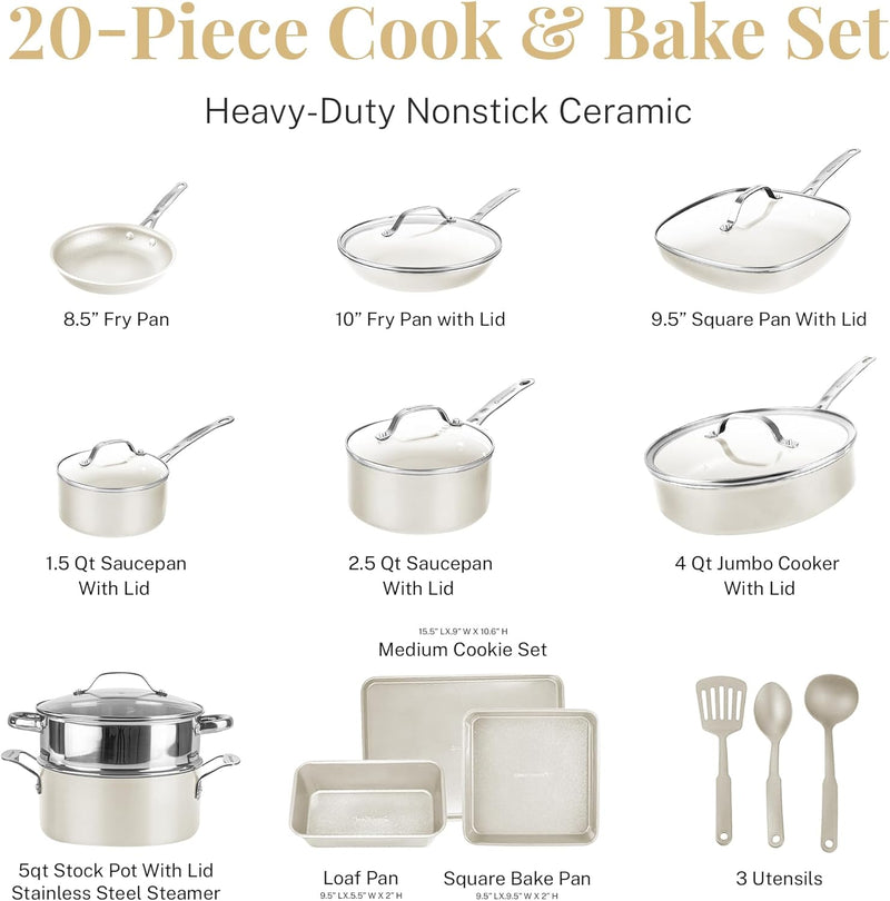 Gotham Steel Pots and Pans Set Cookware Set with Nonstick Ceramic Cookware Set 20 Pcs