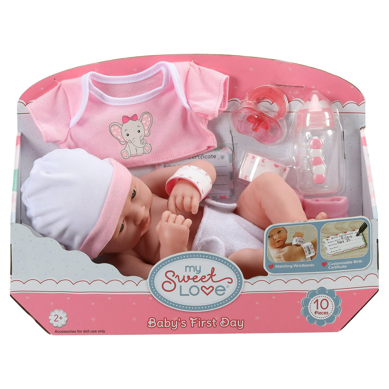 My Sweet Love Baby's First Day Pink Play Set, 10 Pieces,Realistic 14" La Newborn Doll