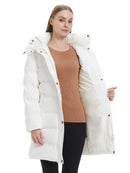 Wantdo Women's Recycled Winter Jacket Waterproof Winter Coat Quilted Puffer Coat with Removable Hood White XL