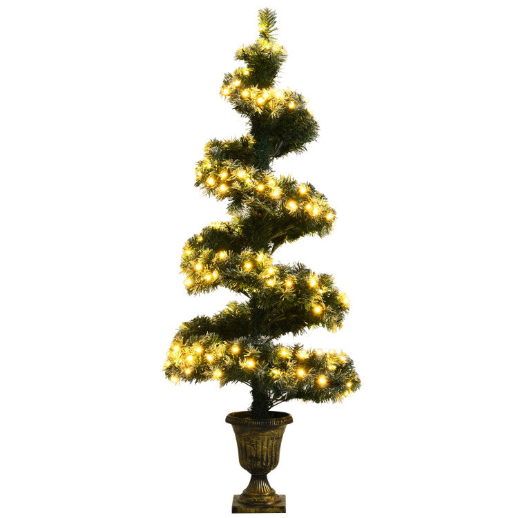 4 Feet Pre-Lit Spiral Wintry Helical Tree for Holiday Celebration