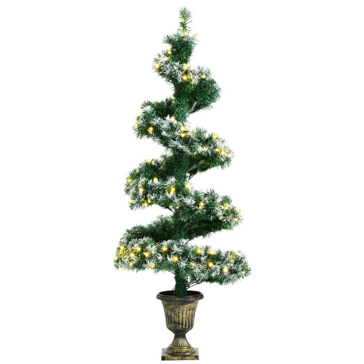 4 Feet Pre-Lit Spiral Wintry Helical Tree for Holiday Celebration