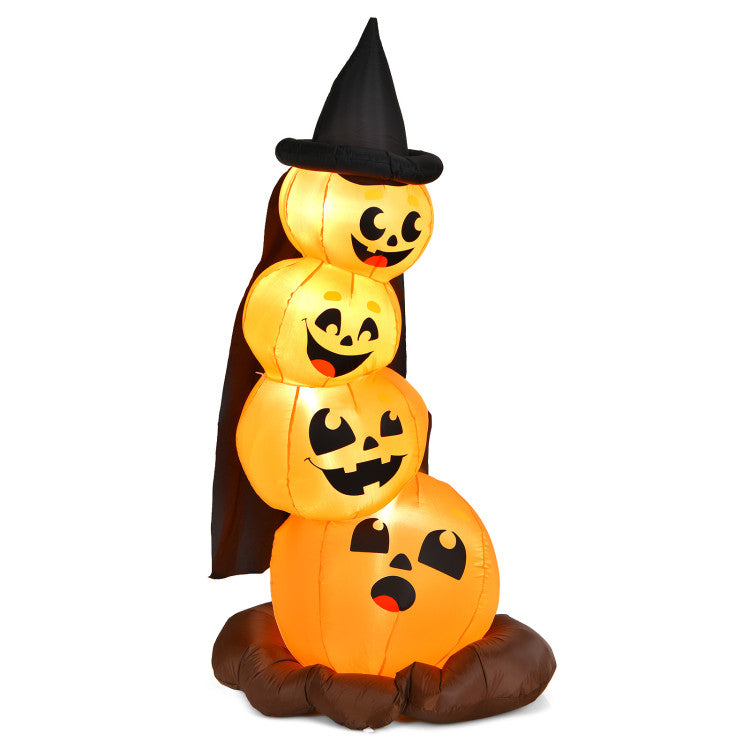 7 Feet Halloween Inflatable Pumpkin Combo with Witch's Hat and LED Lights