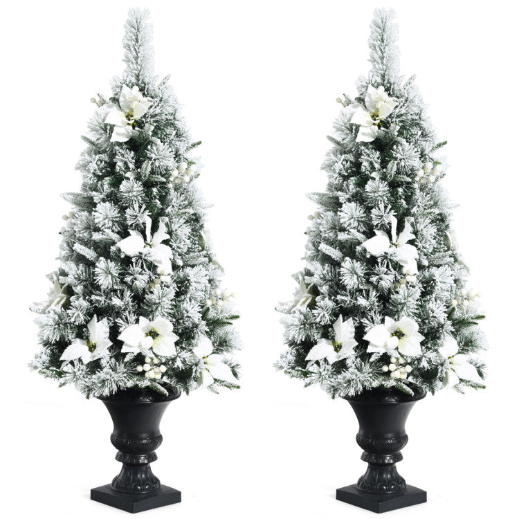 4 Feet Pre-lit Snowy Christmas Entrance Tree with White Berries and Flowers