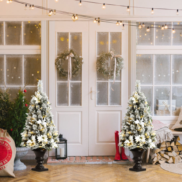 4 Feet Pre-lit Snowy Christmas Entrance Tree with White Berries and Flowers