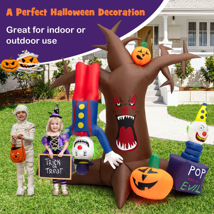 8 Feet Halloween Inflatable Tree Giant Blow-up Spooky Dead Tree with Pop-up Clowns