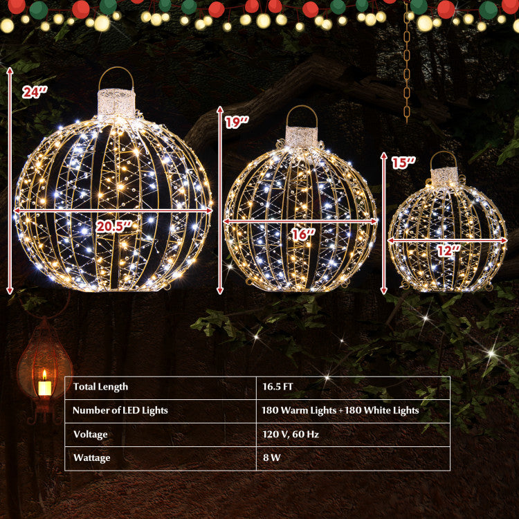 3 Pack Christmas LED Light Balls with Cable Ties and 6 Stakes