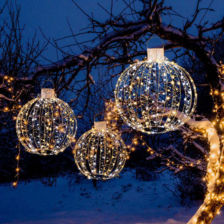 3 Pack Christmas LED Light Balls with Cable Ties and 6 Stakes