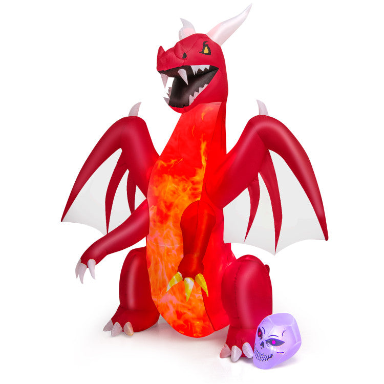 8 Feet Halloween Inflatables Blow-up Red Dragon with Wings Skull