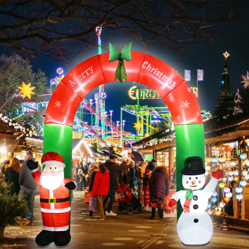 Melliful 8FT Tall Christmas Inflatables Archway Outdoor Decorations Built-in LED Lights Santa Claus and Snowman Decor