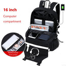 Ficcug Luminous School Bags Backpacks,16" Laptop Backpack with USB Charge Port, Teens,Black
