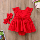 Newborn Toddler Baby Girl Clothes Romper Bodysuit+Headband Kids Dress Outfit