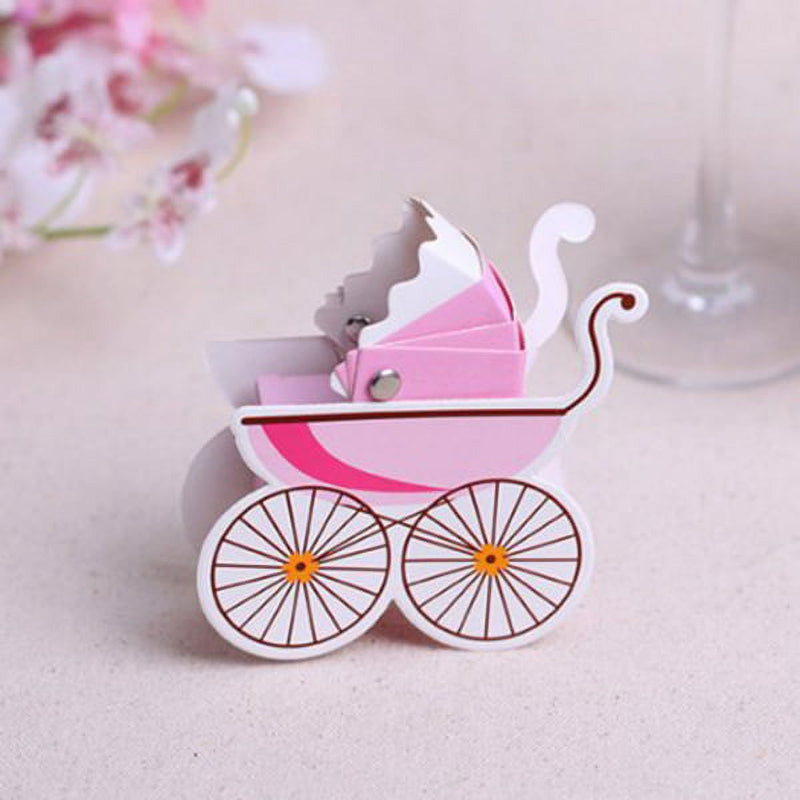 10pcs Stroller Shape Candy Gift Box Baby Shower Favors (Pink)