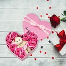 Romantic Heart-Shaped Pink Rose Flower and Teddy Bear Gift Box