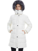 Wantdo Women's Recycled Winter Jacket Waterproof Winter Coat Quilted Puffer Coat with Removable Hood White XL