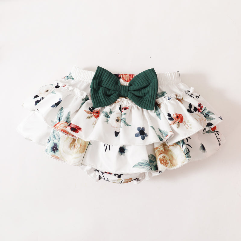 PatPat 3pcs Baby Girl 95% Cotton Short-Sleeve Letter Print Romper & Floral Print Layered Ruffled Shorts & Headband Set,0-18 Month