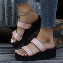 Women's Platform Wedge Sandals Open Toe Double Strap Slides Shoes with Arch Support Womens Summer Casual Slip-On Beach Sandals