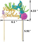 Glitter Mermaid Cake Topper Happy Birthday Cake Picks Decoration for Baby Shower Party Supplies