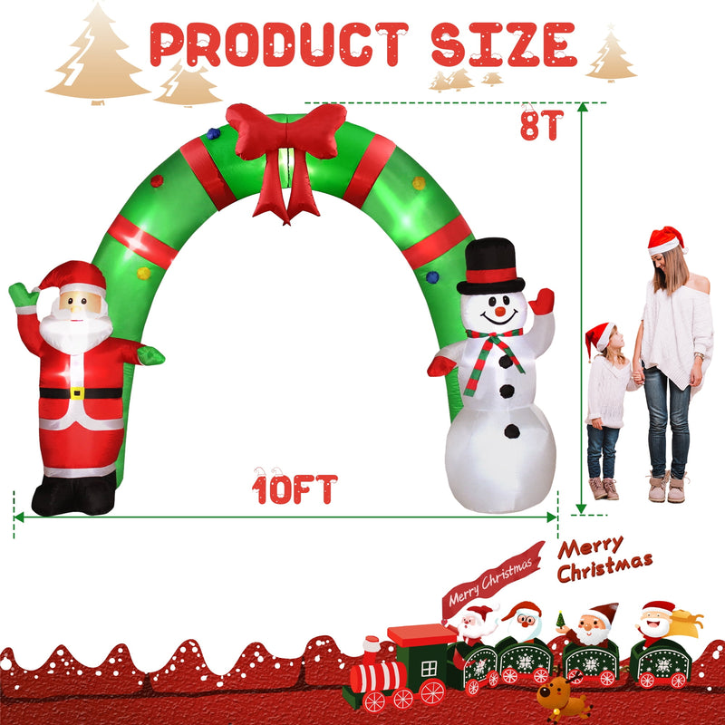 10ft Long Lighted Christmas Inflatable Archway Arch with Santa Claus and Snowman