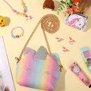 sixwipe Unicorn Purse for Little Girls, 7 Pcs Cute Kids Purse Crossbody Bags with Kids Dress Up Jewelry Set