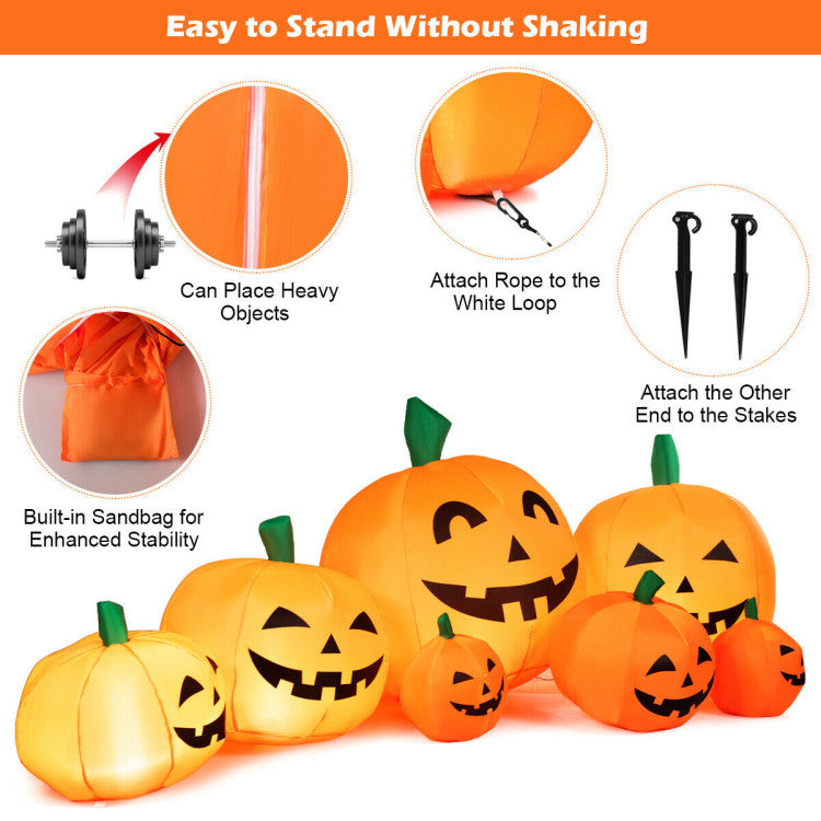 7.5 Feet Halloween Inflatable 7 Pumpkins Patch with LED Lights