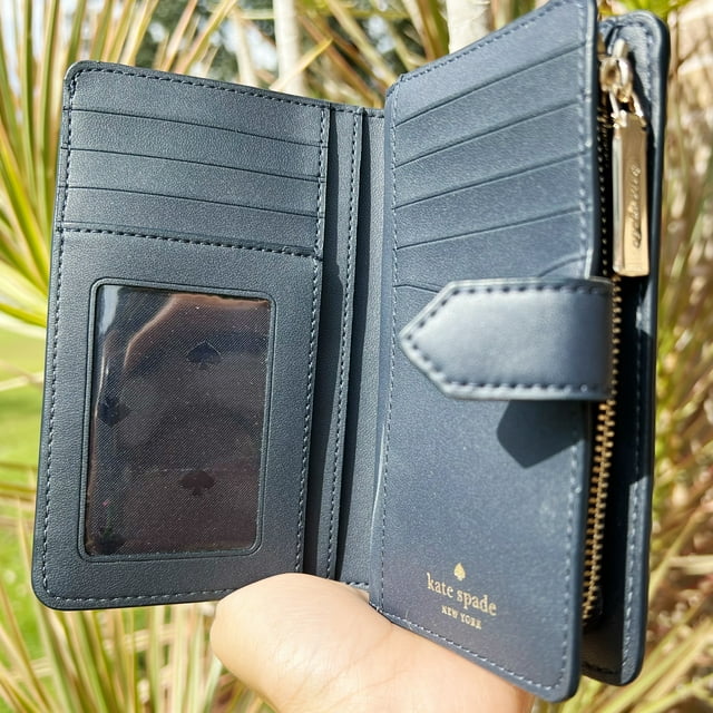 Kate Spade Honeycrisp Apple Medium Compact Bifold Wallet Blue Multi