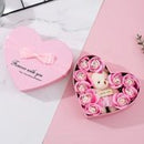 Romantic Heart-Shaped Pink Rose Flower and Teddy Bear Gift Box