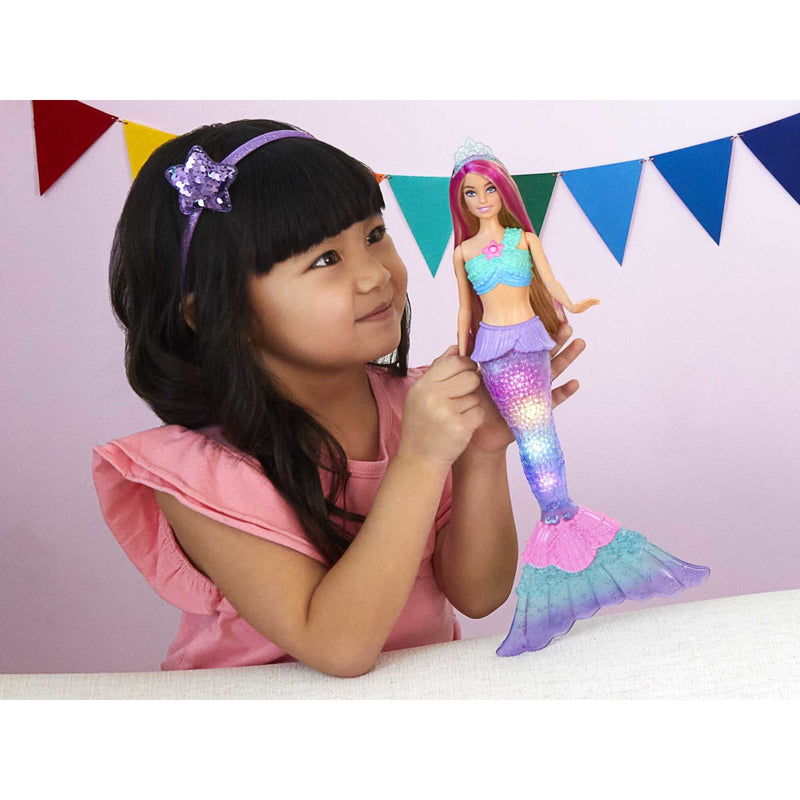 Barbie Dreamtopia Mermaid Doll with Twinkle Light-Up Tail and Pink-Streaked Hair