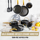 Blue Diamond Gold Edition Ceramic Nonstick 12 Piece Cookware Set, PFAS-Free, Gold