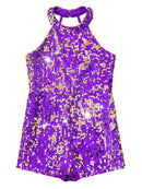 DPOIS Kids Girls Halter Neck Full Sequined Romper Sleeveless Shiny Jumpsuit Purple 8