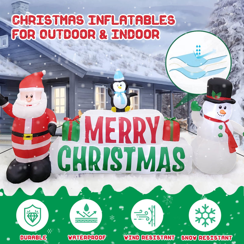 10ft Long Christmas Inflatables, Merry Christmas Sign with Santa Claus,