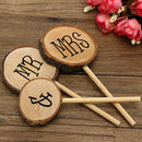 Wooden Round Mr Mrs Shabby Chic Rustic Wedding Cake Topper Pick Decoration-1 Set