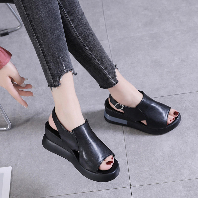 Womens Platform Wedge Sandals Cutout Open Toe Dress Sandal Ankle Buckle Strap