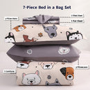 Gusuhome 7 Piece Kids Dog Comforter Full Size Cute Animal Dog Bedding Set