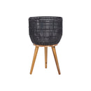 Better Homes & Gardens Black Round Resin Planter & Stand Set with Wood Legs