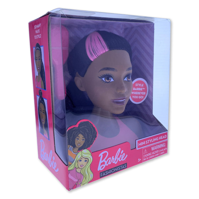 Barbie Fashionistas Mini Styling Head Black Hair With Pink Highlight