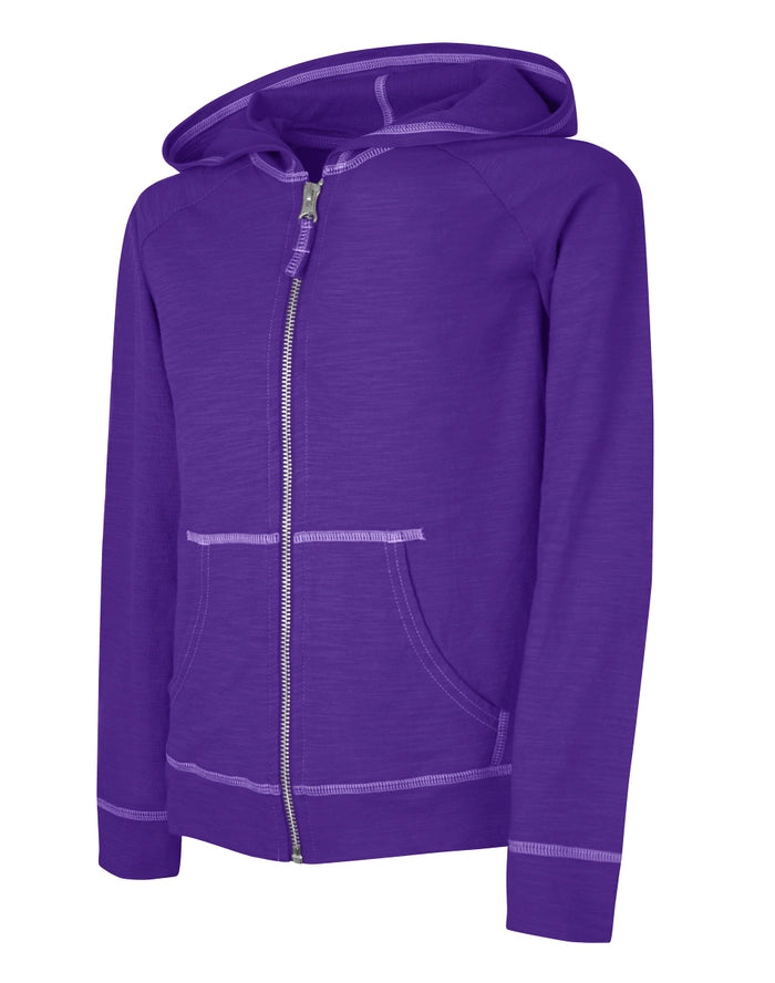 Hanes Girls' Slub Jersey Full-Zip Hoodie Purple Crush