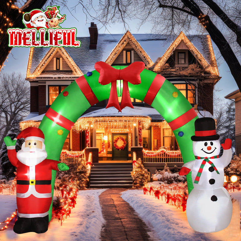10ft Long Lighted Christmas Inflatable Archway Arch with Santa Claus and Snowman
