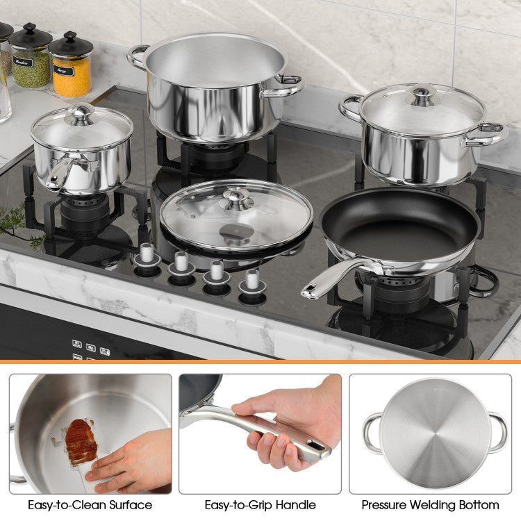 7-Piece Stainless Steel Cookware Set with Tempered Glass Lid