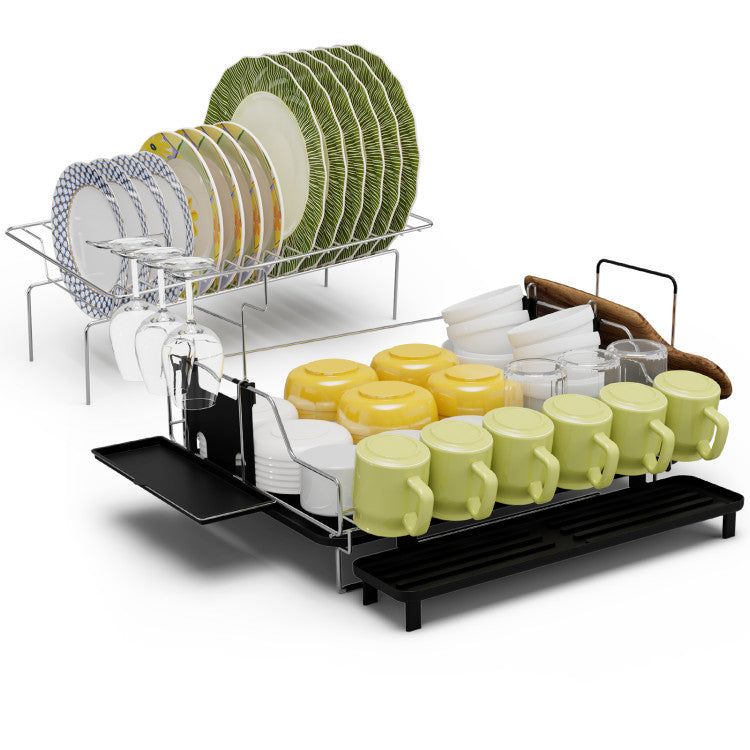 2-Tier Detachable Dish Drying Rack with Cutlery Holder